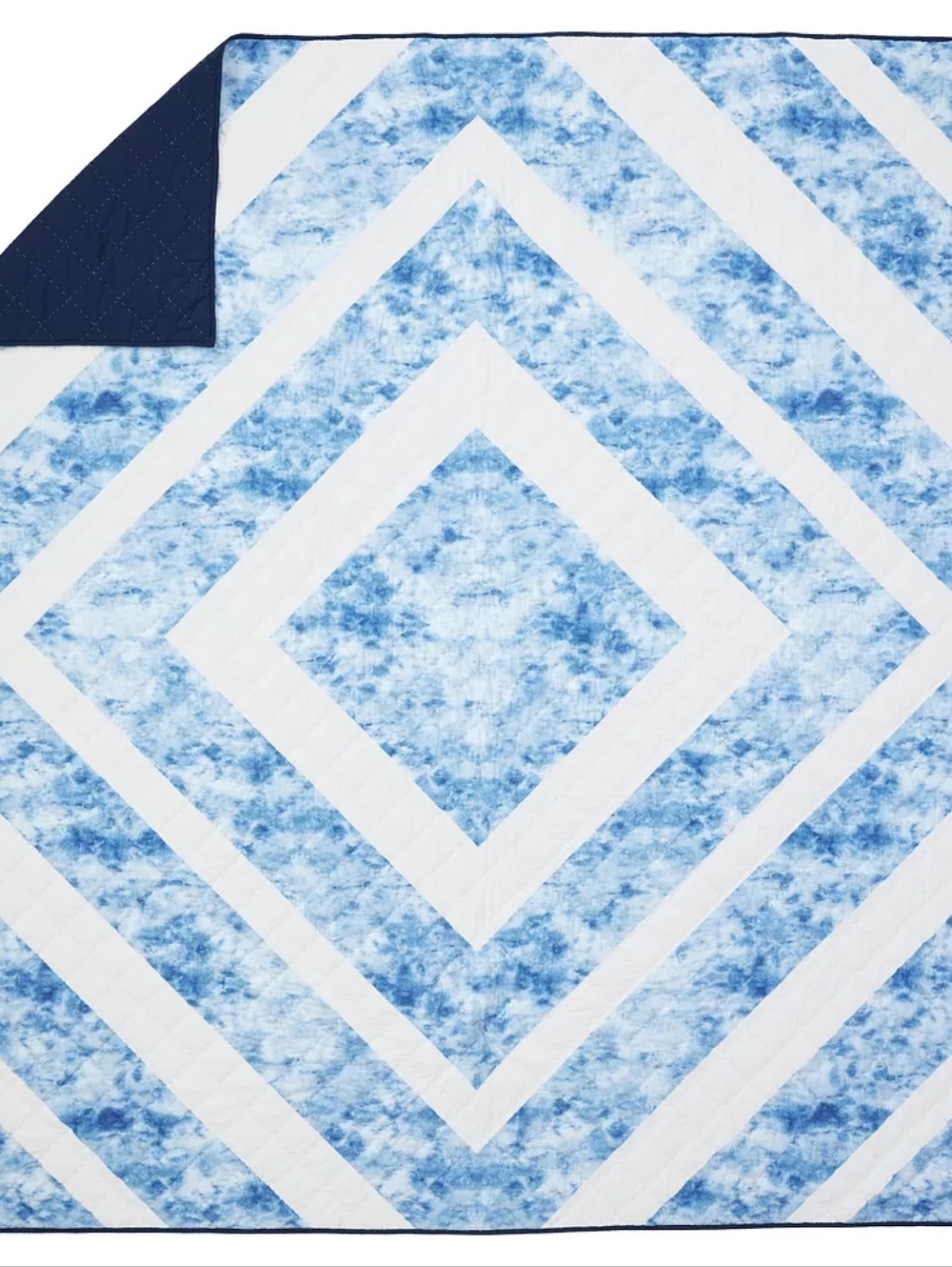 Lands' End Blue Tie Dye Cotton Quilt Full/Queen 90 X 95